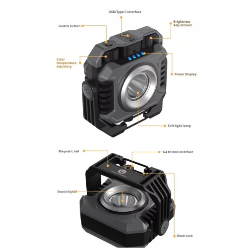  Rechargeable Multi-function work light  Stepless dimming With magnet hook 1/4 screw connection
