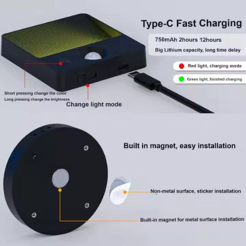 Rechargeable RGB LED PIR Sensor Light