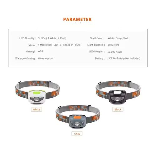 3W LED +2 Red  LED Headlamp