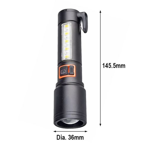  LED Rechargeable Zoom Flashlight With Hammer And Belt Cutter