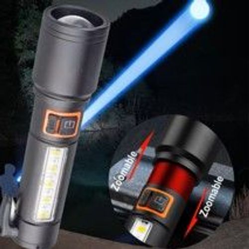  LED Rechargeable Zoom Flashlight With Hammer And Belt Cutter