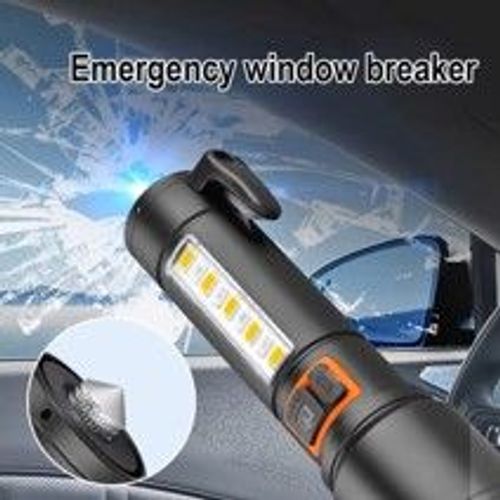  LED Rechargeable Zoom Flashlight With Hammer And Belt Cutter