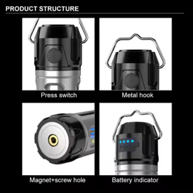 Multi-functional Type-C Rechargeable LED Camping Light Outdoor Portable Flashlight