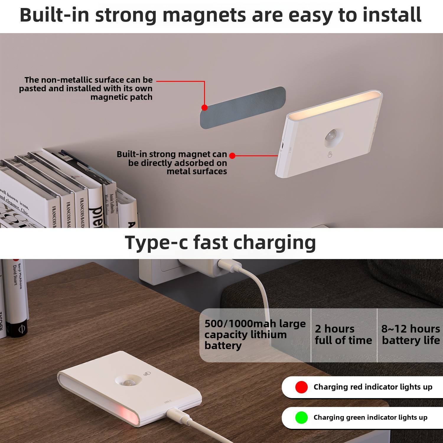 2pcs Linkable Rechargeable PIR Sensor Light 